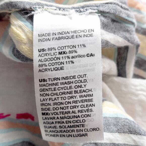 Chico’s Women’s Top Garden Girl Floral Stripe Beaded Embroidery Button Up Size L - Picture 9 of 10